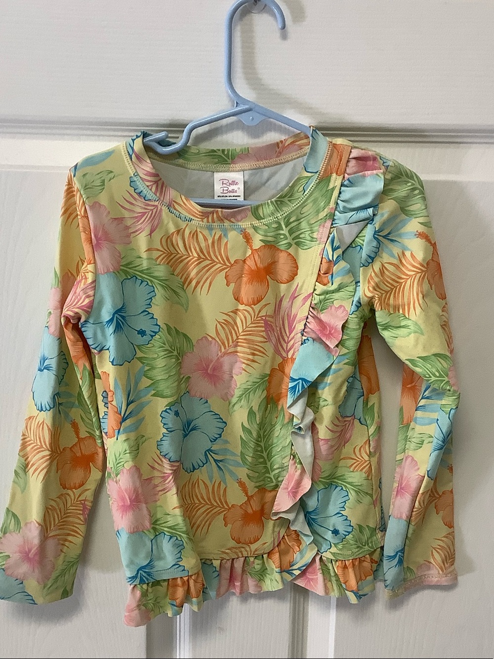 Ruffle Butts Pastel Yellow Tropical Floral Ruffle Top